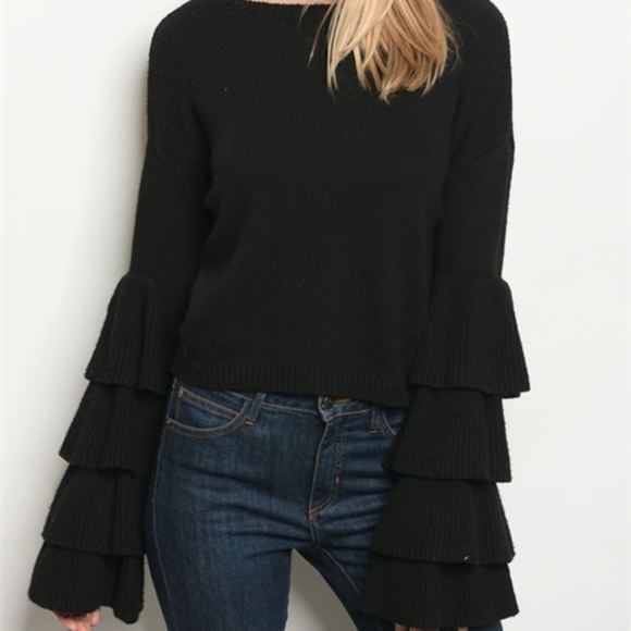 BLACK TIERED SLEEVED SWEATER - Picture 2 of 3